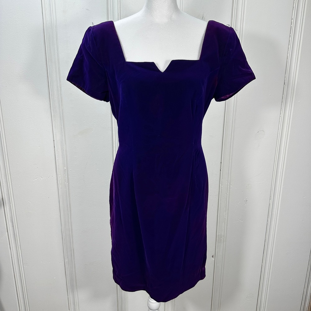Vintage 80s Late Edition Purple Velvet Dress Size 4 Puff Sleeve Cocktail USA